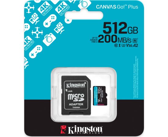 Карта памяти Kingston 512GB microSDXC сlass 10 UHS-I U3 V30 A2 Canvas Go Plus G4 (SDCG4/512GB), изображение 3 Карта памяти Kingston 512GB microSDXC сlass 10 UHS-I U3 V30 A2 Canvas Go Plus G4 (SDCG4/512GB), изображение 3