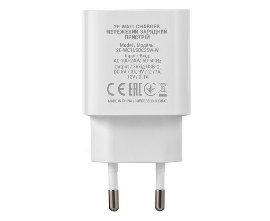 Зарядное устройство 2E 25W USB-C PD white (2E-WC1USBC25W-W), изображение 4 Зарядное устройство 2E 25W USB-C PD white (2E-WC1USBC25W-W), изображение 4