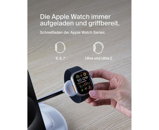Зарядное устройство Belkin 3in1 Magnetic Adjustable Pad Qi2 15W White (WIZ023VFWH), изображение 5 Зарядное устройство Belkin 3in1 Magnetic Adjustable Pad Qi2 15W White (WIZ023VFWH), изображение 5
