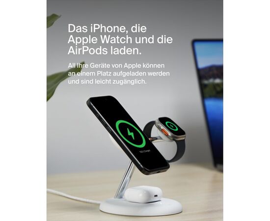 Зарядное устройство Belkin 3in1 Magnetic Adjustable Pad Qi2 15W White (WIZ023VFWH), изображение 6 Зарядное устройство Belkin 3in1 Magnetic Adjustable Pad Qi2 15W White (WIZ023VFWH), изображение 6