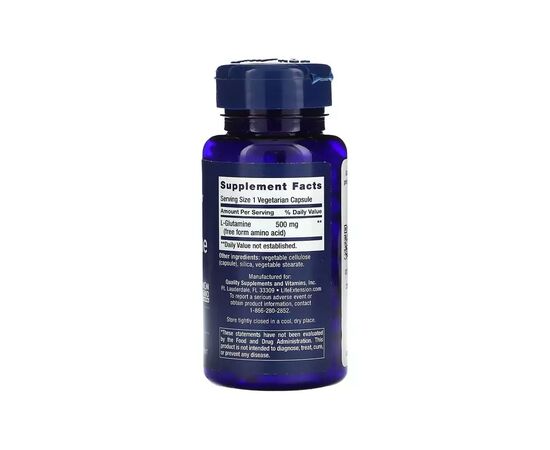 Витаминно-минеральный комплекс Life Extension L-глютамин, 500 мг, L-Glutamine, 100 вегетарианских капсул (LEX-34510), изображение 2 Витаминно-минеральный комплекс Life Extension L-глютамин, 500 мг, L-Glutamine, 100 вегетарианских капсул (LEX-34510), изображение 2