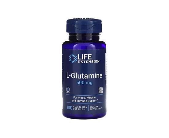 Витаминно-минеральный комплекс Life Extension L-глютамин, 500 мг, L-Glutamine, 100 вегетарианских капсул (LEX-34510)