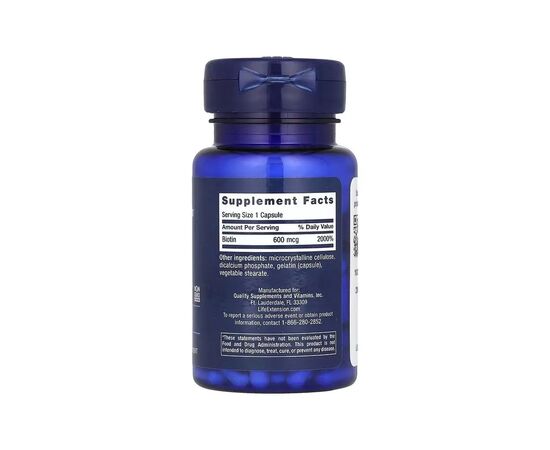 Витаминно-минеральный комплекс Life Extension Биотин, 600 мкг, Biotin, 100 капсул (LEX-10210), изображение 2 Витаминно-минеральный комплекс Life Extension Биотин, 600 мкг, Biotin, 100 капсул (LEX-10210), изображение 2
