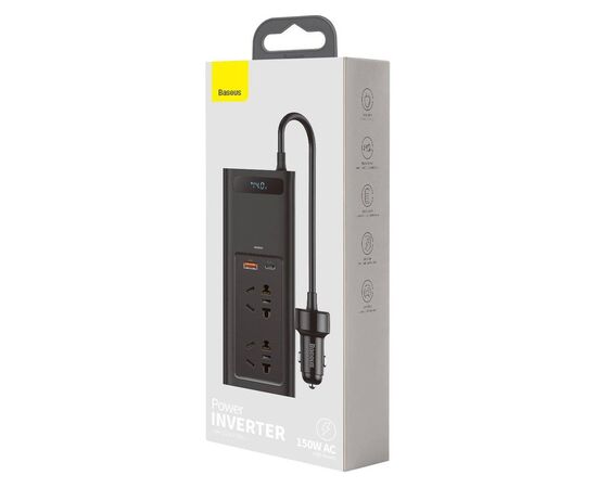 Автомобильный инвертор 12V/220V 150W In-car Inverter, USB, Type-C, 0.4m Baseus (CRNBQ-A01), изображение 5 Автомобильный инвертор 12V/220V 150W In-car Inverter, USB, Type-C, 0.4m Baseus (CRNBQ-A01), изображение 5