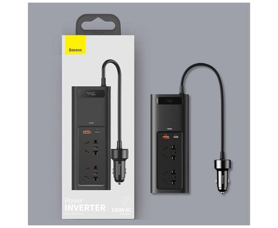 Автомобильный инвертор 12V/220V 150W In-car Inverter, USB, Type-C, 0.4m Baseus (CRNBQ-A01), изображение 7 Автомобильный инвертор 12V/220V 150W In-car Inverter, USB, Type-C, 0.4m Baseus (CRNBQ-A01), изображение 7