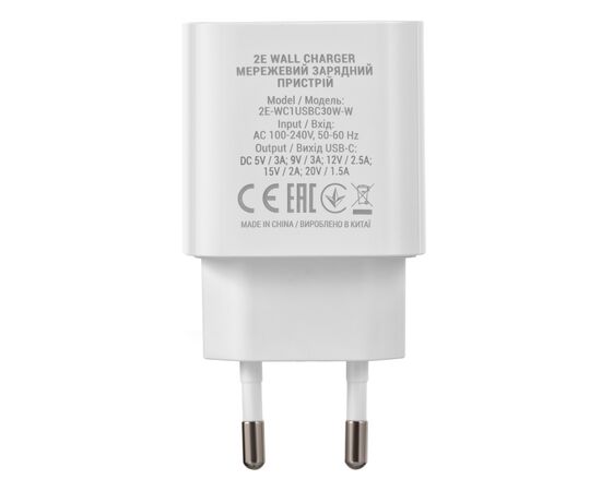 Зарядное устройство 2E 30W USB-C PD white (2E-WC1USBC30W-W), изображение 4 Зарядное устройство 2E 30W USB-C PD white (2E-WC1USBC30W-W), изображение 4