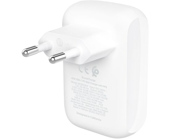 Зарядное устройство Belkin 42W USB-C PD PPS 30W USB-A 12W white (WCB009VFWH), изображение 4 Зарядное устройство Belkin 42W USB-C PD PPS 30W USB-A 12W white (WCB009VFWH), изображение 4