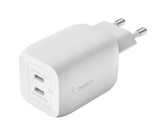 Зарядное устройство Belkin 65W 2хUSB-С GAN PD PPS white (WCH013VFWH), изображение 2 Зарядное устройство Belkin 65W 2хUSB-С GAN PD PPS white (WCH013VFWH), изображение 2