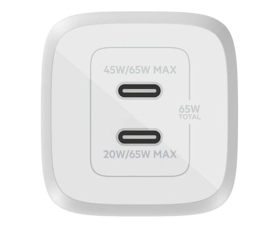 Зарядное устройство Belkin 65W 2хUSB-С GAN PD PPS white (WCH013VFWH), изображение 4 Зарядное устройство Belkin 65W 2хUSB-С GAN PD PPS white (WCH013VFWH), изображение 4