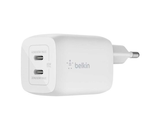 Зарядное устройство Belkin 65W 2хUSB-С GAN PD PPS white (WCH013VFWH)