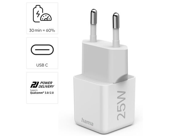 Зарядное устройство Hama 25W USB-С PD white (00201981), изображение 2 Зарядное устройство Hama 25W USB-С PD white (00201981), изображение 2