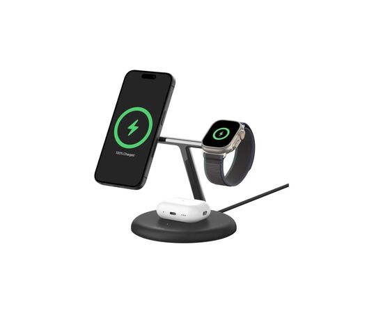 Зарядное устройство Belkin 3in1 Magnetic Adjustable Pad Qi2 15W Black (WIZ023VFBK), изображение 2 Зарядное устройство Belkin 3in1 Magnetic Adjustable Pad Qi2 15W Black (WIZ023VFBK), изображение 2