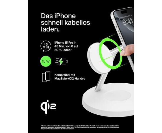 Зарядное устройство Belkin 3in1 Magnetic Pad Qi2 15W White (WIZ032KQWH), изображение 2 Зарядное устройство Belkin 3in1 Magnetic Pad Qi2 15W White (WIZ032KQWH), изображение 2