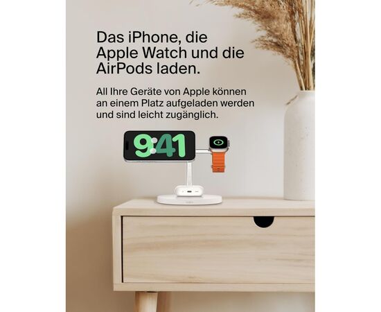 Зарядное устройство Belkin 3in1 Magnetic Pad Qi2 15W White (WIZ032KQWH), изображение 3 Зарядное устройство Belkin 3in1 Magnetic Pad Qi2 15W White (WIZ032KQWH), изображение 3