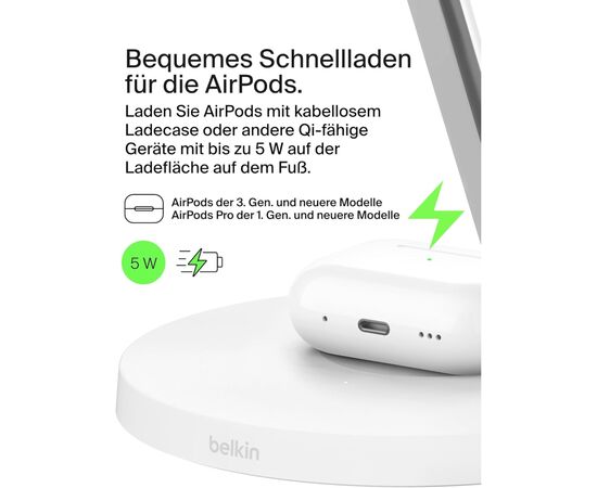 Зарядное устройство Belkin 3in1 Magnetic Pad Qi2 15W White (WIZ032KQWH), изображение 5 Зарядное устройство Belkin 3in1 Magnetic Pad Qi2 15W White (WIZ032KQWH), изображение 5