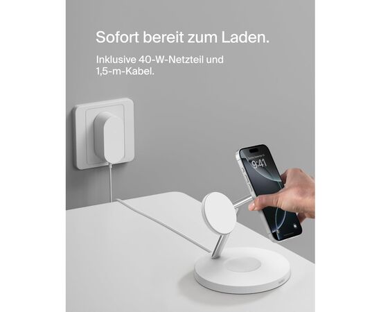 Зарядное устройство Belkin 3in1 Magnetic Pad Qi2 15W White (WIZ032KQWH), изображение 7 Зарядное устройство Belkin 3in1 Magnetic Pad Qi2 15W White (WIZ032KQWH), изображение 7