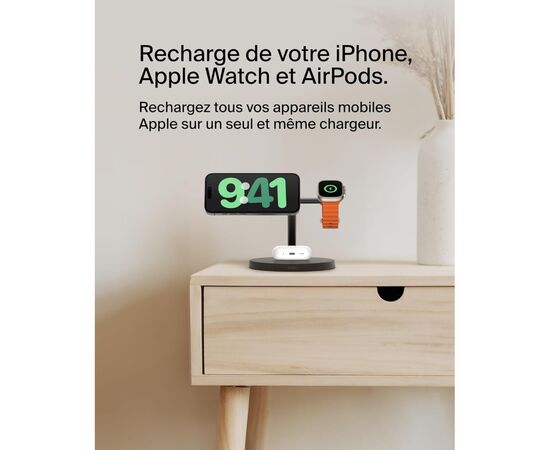 Зарядное устройство Belkin 3in1 Magnetic Pad Qi2 15W Black (WIZ032KQBK), изображение 2 Зарядное устройство Belkin 3in1 Magnetic Pad Qi2 15W Black (WIZ032KQBK), изображение 2