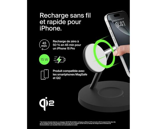 Зарядное устройство Belkin 3in1 Magnetic Pad Qi2 15W Black (WIZ032KQBK), изображение 3 Зарядное устройство Belkin 3in1 Magnetic Pad Qi2 15W Black (WIZ032KQBK), изображение 3