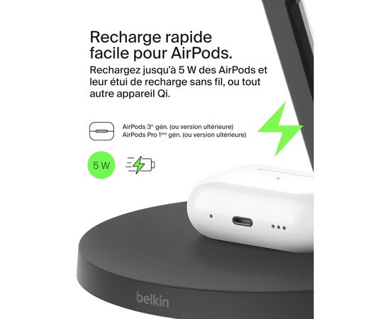 Зарядное устройство Belkin 3in1 Magnetic Pad Qi2 15W Black (WIZ032KQBK), изображение 5 Зарядное устройство Belkin 3in1 Magnetic Pad Qi2 15W Black (WIZ032KQBK), изображение 5