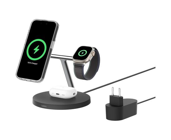 Зарядное устройство Belkin 3in1 Magnetic Pad Qi2 15W Black (WIZ032KQBK), изображение 9 Зарядное устройство Belkin 3in1 Magnetic Pad Qi2 15W Black (WIZ032KQBK), изображение 9