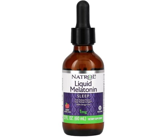 Витаминно-минеральный комплекс Natrol Мелатонин в каплях, 1 мг, вкус ягод, Liquid Melatonin, 60 мл (NTL-07402)