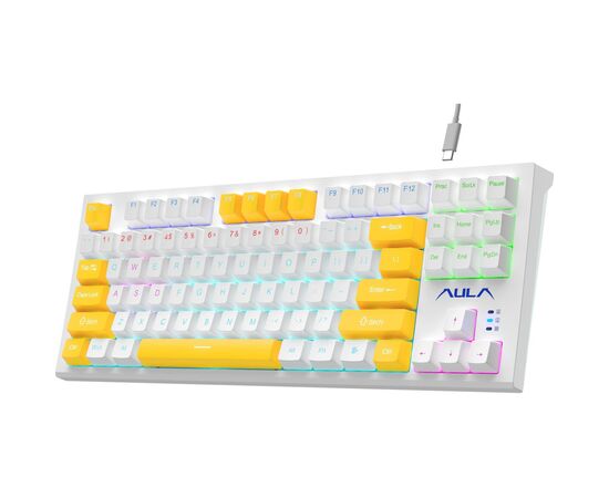 Клавиатура Aula F3032 keycaps plus 21 Yellow keys KRGD Red USB UA White (6948391204680), изображение 2 Клавиатура Aula F3032 keycaps plus 21 Yellow keys KRGD Red USB UA White (6948391204680), изображение 2