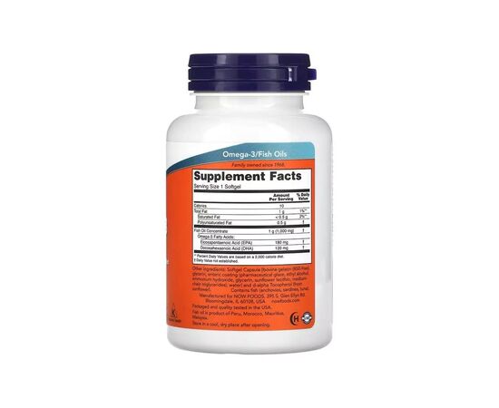 Жирные кислоты Now Foods Омега-3, 1000 мг, 180 EPA - 120 DHA, Omega-3 Fish Oil, 90 гелевых капсул (NOW-01656), изображение 2 Жирные кислоты Now Foods Омега-3, 1000 мг, 180 EPA - 120 DHA, Omega-3 Fish Oil, 90 гелевых капсул (NOW-01656), изображение 2