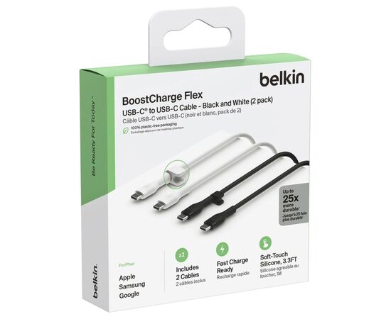 Дата кабель USB-C to USB-C 1.0m 60W (2 Pack) Black/White Belkin (CAB009BT1MBW2PK), изображение 2 Дата кабель USB-C to USB-C 1.0m 60W (2 Pack) Black/White Belkin (CAB009BT1MBW2PK), изображение 2