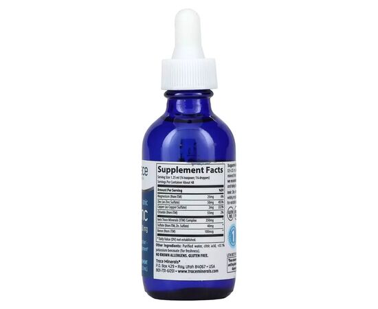 Минералы Trace Цинк Ионный в каплях, 50 мг, Ionic Zinc, Trace Minerals, 59 мл (TMR-00019), изображение 2 Минералы Trace Цинк Ионный в каплях, 50 мг, Ionic Zinc, Trace Minerals, 59 мл (TMR-00019), изображение 2