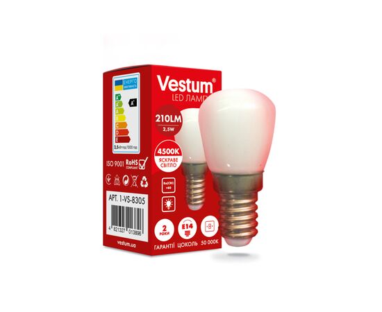 Лампочка Vestum LED SMD Е14 Vestum 2,5W 4500K 220V для холодильника (1-VS-8305), изображение 2 Лампочка Vestum LED SMD Е14 Vestum 2,5W 4500K 220V для холодильника (1-VS-8305), изображение 2