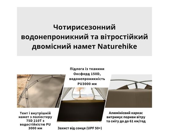 Палатка Naturehike двомісний CNK2300ZP040 коричневий (6976507661799), изображение 9