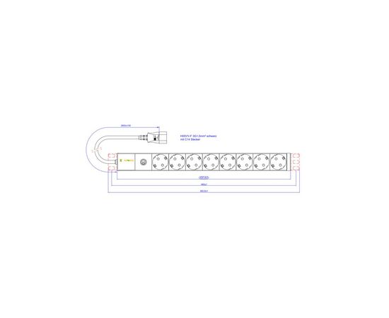 Силовий блок 19" 1U 8xSchuko, вилка IEC C14, кабель 3м. Conteg (DP-RP-08-SCHUF-IEEC14), зображення 3 Силовий блок 19" 1U 8xSchuko, вилка IEC C14, кабель 3м. Conteg (DP-RP-08-SCHUF-IEEC14), зображення 3
