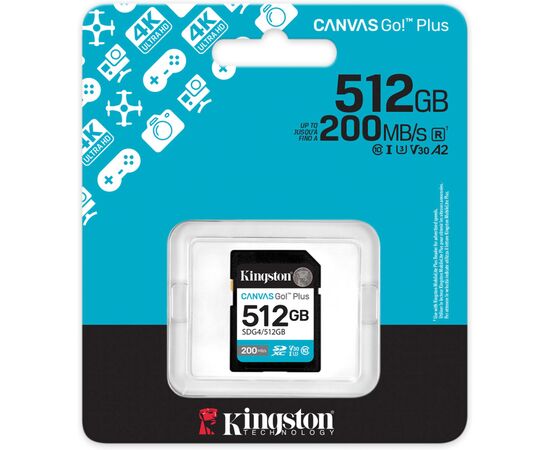 Карта памяти Kingston 512GB SDXC сlass 10 UHS-I U3 V30 Canvas Go Plus G4 (SDG4/512GB), изображение 3 Карта памяти Kingston 512GB SDXC сlass 10 UHS-I U3 V30 Canvas Go Plus G4 (SDG4/512GB), изображение 3