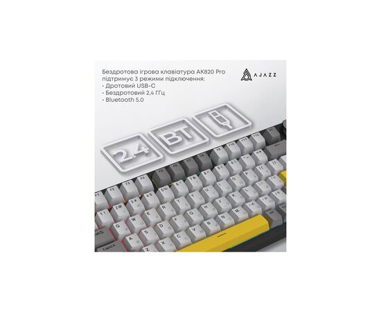 Клавиатура Ajazz AK820 Pro Gift Switch Black RGB USB/Wireless/Bluetooth UA Black (AK820PRO-G-BGY), изображение 8 Клавиатура Ajazz AK820 Pro Gift Switch Black RGB USB/Wireless/Bluetooth UA Black (AK820PRO-G-BGY), изображение 8