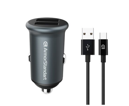 Зарядний пристрій Armorstandart 2xUSB QC3.0 Grey + cable USB-C (ARM82459)