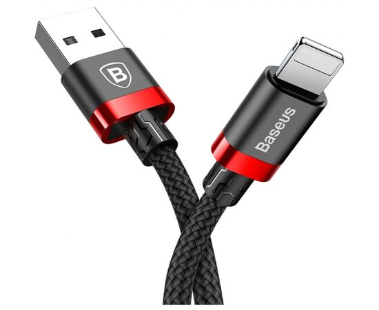 Дата кабель USB 2.0 AM to Lightning 0.5m Cafule 2.4A red+black Baseus (CALKLF-A19), изображение 3 Дата кабель USB 2.0 AM to Lightning 0.5m Cafule 2.4A red+black Baseus (CALKLF-A19), изображение 3