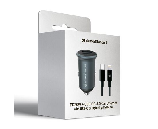 Зарядное устройство Armorstandart USB Type-C PD20W + USB QC 3.0 Grey + cable Lightning (ARM82460), изображение 6 Зарядное устройство Armorstandart USB Type-C PD20W + USB QC 3.0 Grey + cable Lightning (ARM82460), изображение 6