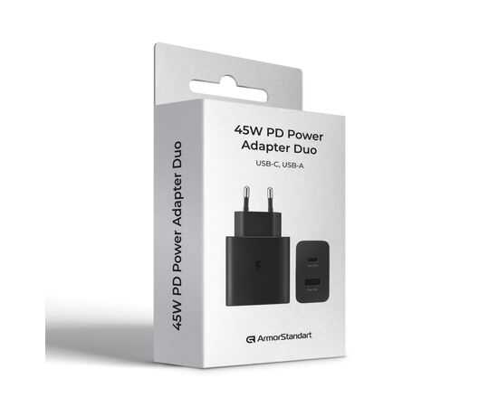 Зарядное устройство Armorstandart AR-TA220 45W A+C PD Fast Charger Black (ARM73646), изображение 2 Зарядное устройство Armorstandart AR-TA220 45W A+C PD Fast Charger Black (ARM73646), изображение 2