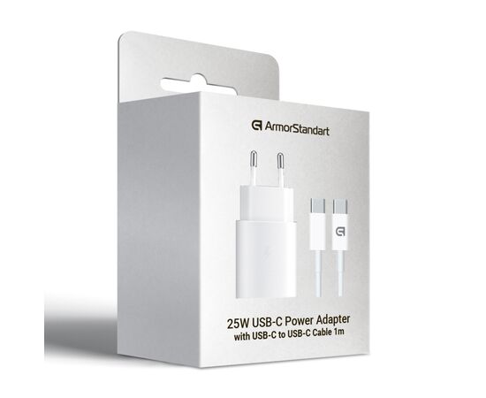 Зарядное устройство Armorstandart AR-TA800W USB-C 25W White + cable USB-C to USB-C (ARM63804), изображение 6 Зарядное устройство Armorstandart AR-TA800W USB-C 25W White + cable USB-C to USB-C (ARM63804), изображение 6