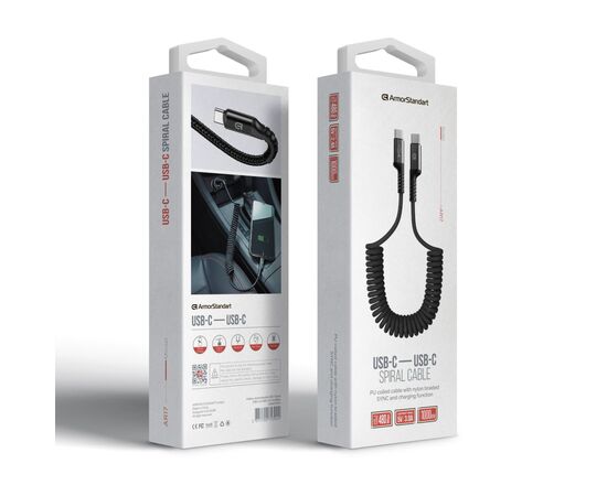 Дата кабель USB-C to USB-C 1.0m Spiral 3A Black Armorstandart (ARM75392), изображение 3