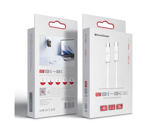 Дата кабель USB-C to USB-C 1.2m TPE 60W white Armorstandart (ARM75872), зображення 2 Дата кабель USB-C to USB-C 1.2m TPE 60W white Armorstandart (ARM75872), зображення 2