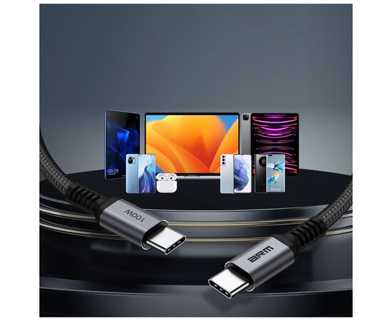 Дата кабель USB-C to USB-C 2.0m PD 100W black-grey Armorstandart (ARM69371), зображення 3 Дата кабель USB-C to USB-C 2.0m PD 100W black-grey Armorstandart (ARM69371), зображення 3