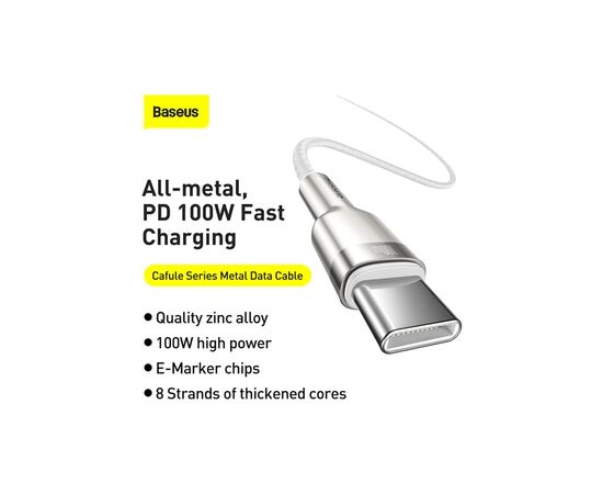 Дата кабель USB-C to USB-C 2.0 mCafule Metal PD 100W white Baseus (CATJK-D02), изображение 8 Дата кабель USB-C to USB-C 2.0 mCafule Metal PD 100W white Baseus (CATJK-D02), изображение 8