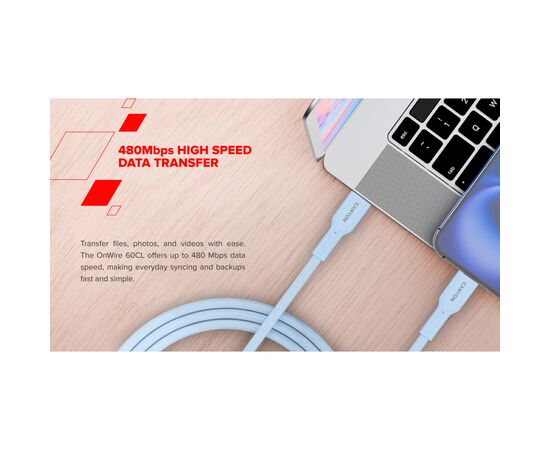 Дата кабель USB-C to USB-C 1.0m OnWire 60CL C-C 60W COLOR Braided 1m Light Blue Canyon (CND-CCAP60AB10LBL), изображение 5 Дата кабель USB-C to USB-C 1.0m OnWire 60CL C-C 60W COLOR Braided 1m Light Blue Canyon (CND-CCAP60AB10LBL), изображение 5
