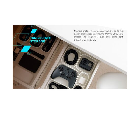 Дата кабель USB-C to USB-C 1.0m OnWire 60CL C-C 60W COLOR Braided 1m Light Blue Canyon (CND-CCAP60AB10LBL), изображение 8 Дата кабель USB-C to USB-C 1.0m OnWire 60CL C-C 60W COLOR Braided 1m Light Blue Canyon (CND-CCAP60AB10LBL), изображение 8