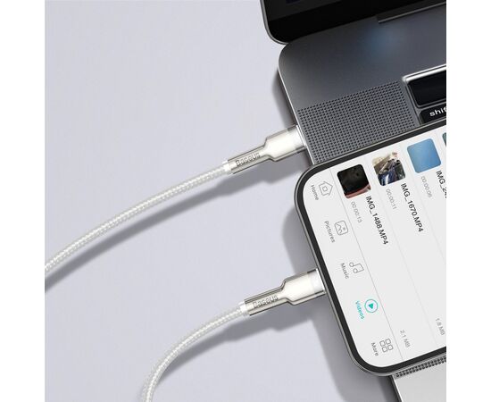 Дата кабель USB-C to Lightning 1.0m Cafule Metal PD 20W white Baseus (CATLJK-A02), изображение 11 Дата кабель USB-C to Lightning 1.0m Cafule Metal PD 20W white Baseus (CATLJK-A02), изображение 11