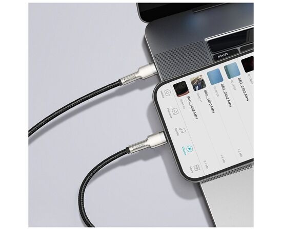 Дата кабель USB-C to Lightning 2.0m Cafule Metal PD 20W black Baseus (CATLJK-B01), изображение 6 Дата кабель USB-C to Lightning 2.0m Cafule Metal PD 20W black Baseus (CATLJK-B01), изображение 6