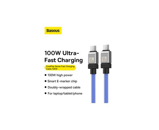 Дата кабель USB-C to USB-C 1.0m CoolPlay Fast Charging 100W blue Baseus (CAKW000203), изображение 7 Дата кабель USB-C to USB-C 1.0m CoolPlay Fast Charging 100W blue Baseus (CAKW000203), изображение 7
