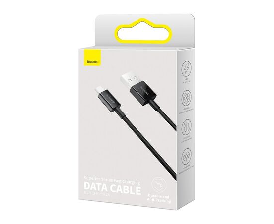 Дата кабель USB 2.0 AM to Micro 5P 2.0m Superior Fast Charging 2A black Baseus (CAMYS-A01), изображение 4 Дата кабель USB 2.0 AM to Micro 5P 2.0m Superior Fast Charging 2A black Baseus (CAMYS-A01), изображение 4