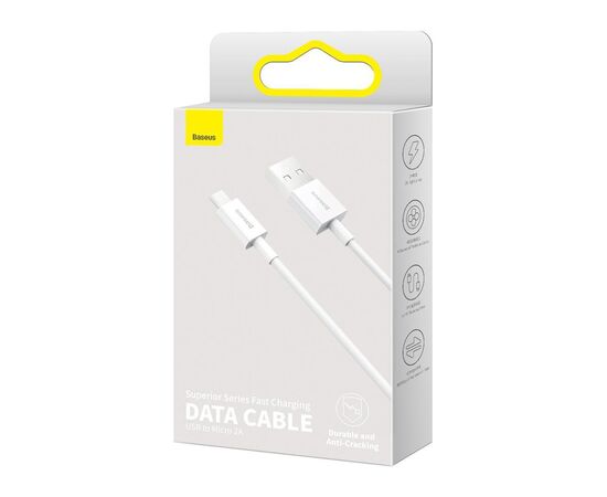 Дата кабель USB 2.0 AM to Micro 5P 2.0m Superior Fast Charging 2A white Baseus (CAMYS-A02), изображение 4 Дата кабель USB 2.0 AM to Micro 5P 2.0m Superior Fast Charging 2A white Baseus (CAMYS-A02), изображение 4